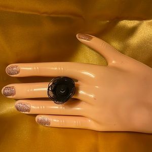 Black Wire with mesh fabric rose adjustable ring